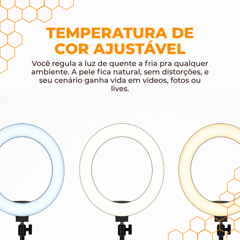 Ring Light Iluminador Led 46cm 18" Polegadas Controle e Tripé 2 Metros