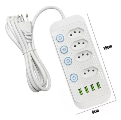 Régua Extensão 4 Tomadas E 4 Usb 4 Pd Led Bivolt 110v/220v 2m