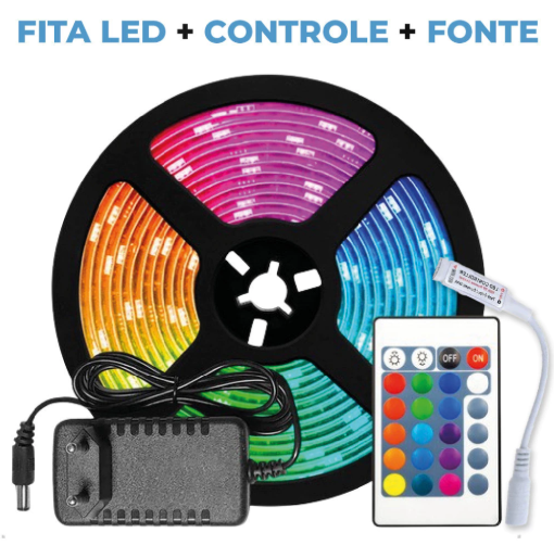 Fita De Led Neon Rgb 5 Metros Iluminação Super Pontente Flexivel A Prova Dagua Com Controle Remoto