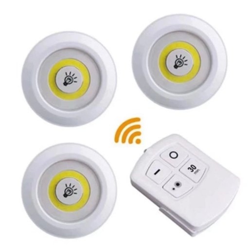 Luminária Kit 3 Lâmpada Led Spot Sem Fio Controle Remoto Lâmpada Led Sem Fio