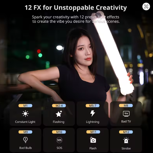 Ulanzi UA12 12W Tubo de ar inflável luz 2700K-6500K Varinha de luz bicolor Vara de luz de bolso com suporte magnético para livestream