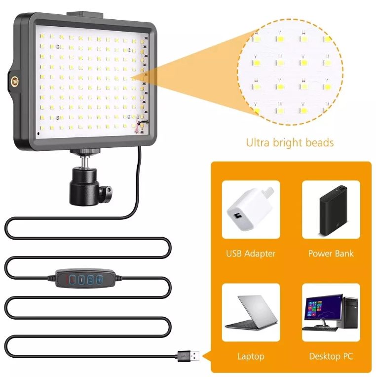 Luz de Gravação Aérea/ Preenchimento de 6 Polegadas/LUZ VIVA com 4 Filtros de Cor, para Foto e Vídeo,120 LEDs, USB