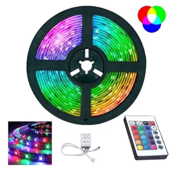Fita Led Rgb 3528 Colorida 5m + Controle 300 Led decoração para quarto Casa Loja Gesso Teto Vitrine luz de cabeceira