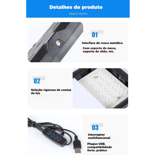 Luz de Gravação Aérea/ Preenchimento de 6 Polegadas/LUZ VIVA com 4 Filtros de Cor, para Foto e Vídeo,120 LEDs, USB